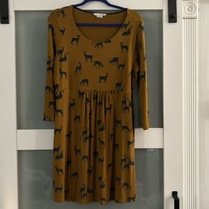Boden deer print dress orange and grey Sz. 16R fall winter long sleeve